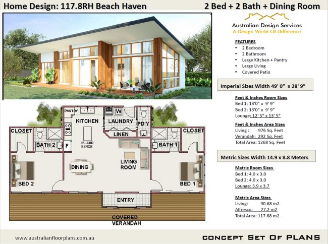 2 Bedroom Home Plan:117.8LH Beach Haven